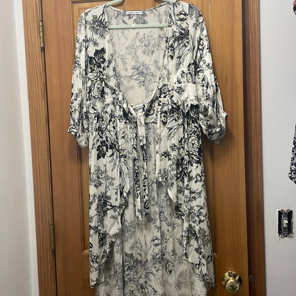 White Cardigan w/ Botanical Print